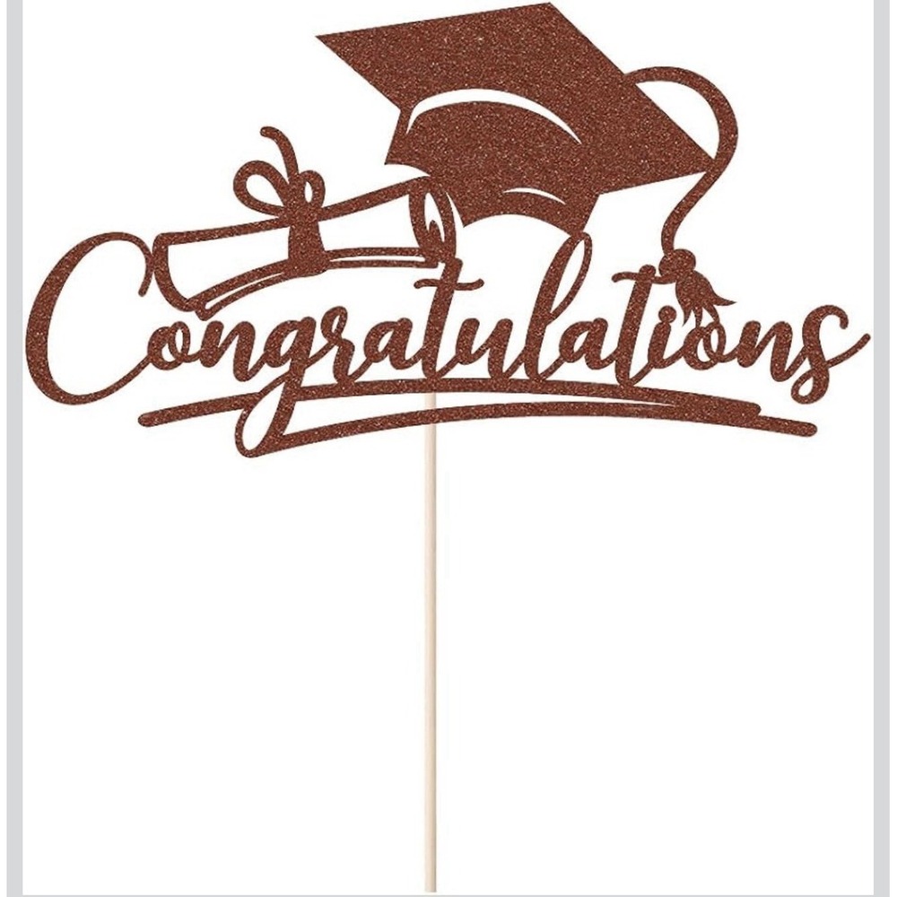 C0022-Rose Gold Glitter Graduation Cake Topper Congratulations Grad Cap Diploma - Picture 4 of 4